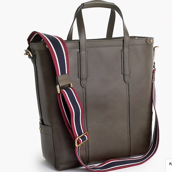 J. Crew Other - J. Crew Oar Stripe Leather Tote Bag (In Dark Moss)